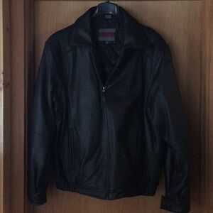 Sleek Black Leather Bomber Jacket